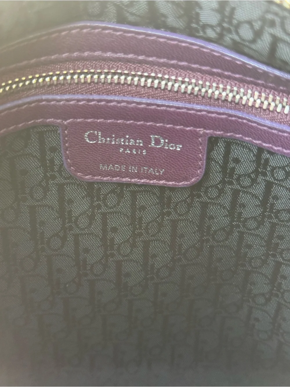 Christian Dior Quilted Leather Medium Lady Dior in Deep Plum Purple w/ Strap